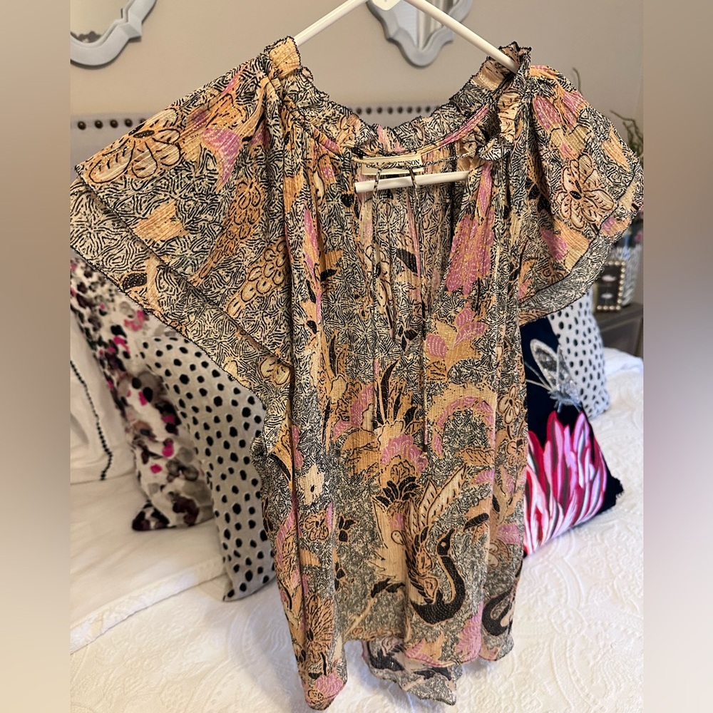 Ulla Johnson Tops | Ida Floral Plissé Top Ivory/Multi Sz 4 - Picture 9 of 10